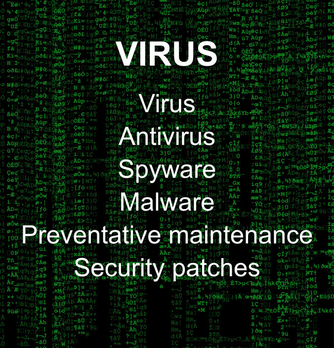 A matrix-esque photo of a computer virus listing virus removal options